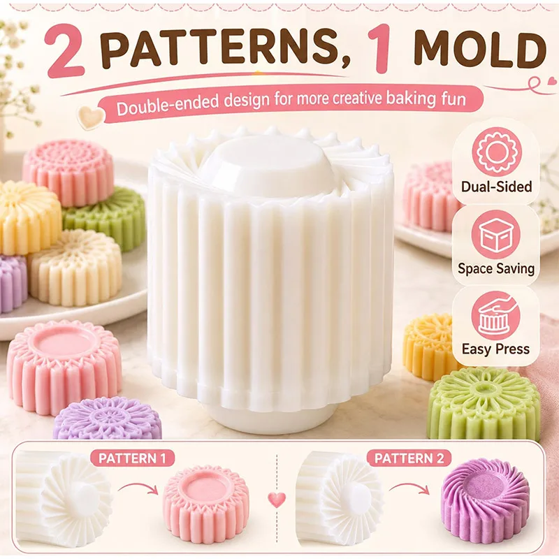 Creative Double Ended Pastry Mold Press Type Household Mooncake Mold Round Two Patterns Food Grade Detachable Easy To Clean