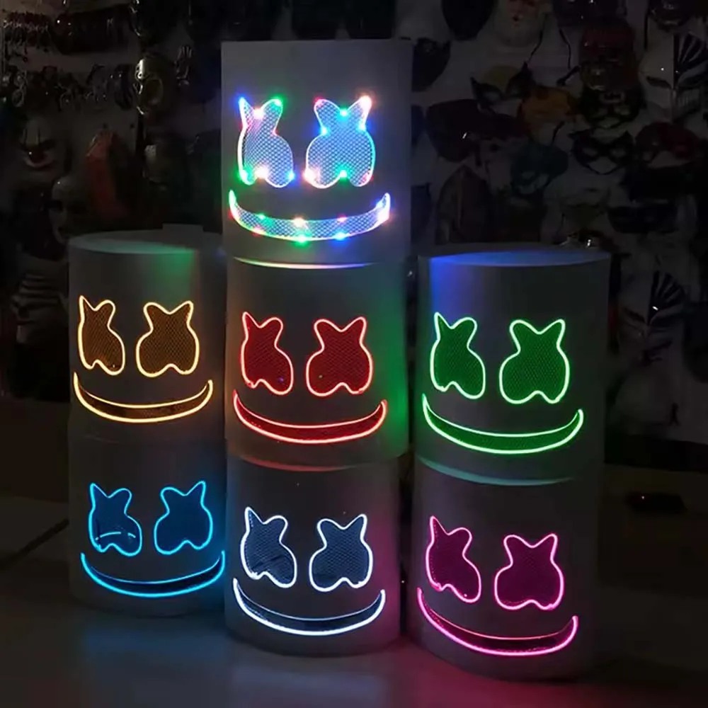 Máscara Luminosa de Halloween para Toda la Cara, Máscara de DJ Marshmello con Luz, Accesorio de Disfraz para Conciertos Musicales, Cosplay, Máscara de Neón