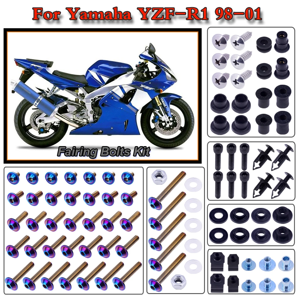 For Yamaha YZF R1 1998-2001 2000 1999 Motorcycle Stainless Complete Bodywork Fairing Bolt Kit Screws Clip