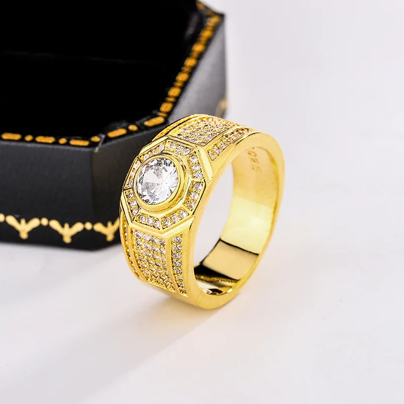 Men's 18k Gold Zircon Ring, Anniversary Gift