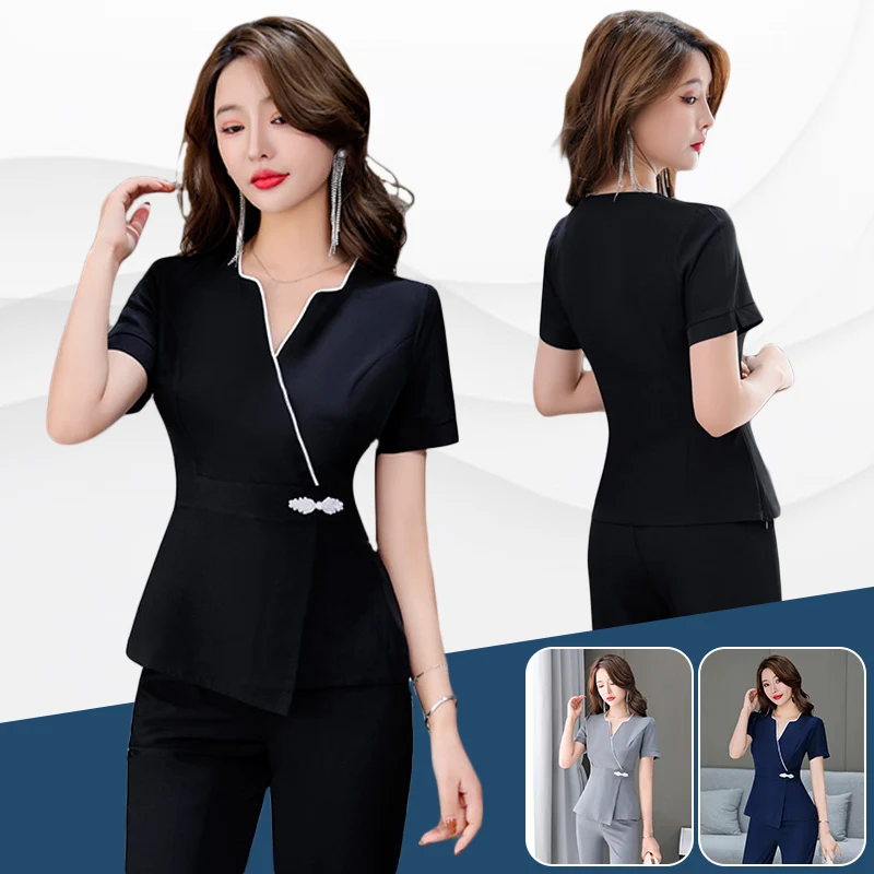 Beautician Overalls Working Hotel Club Spa Foot Bath Slim Suit Beauty Salon Work Clothes Women Hotel Massage Uniform Suit