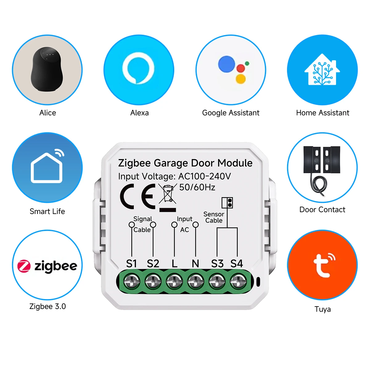 Tuya WiFi/Zigbee Garage Door Opener Smart Life Application Switch Module with Alice Alexa Google Home Assistant