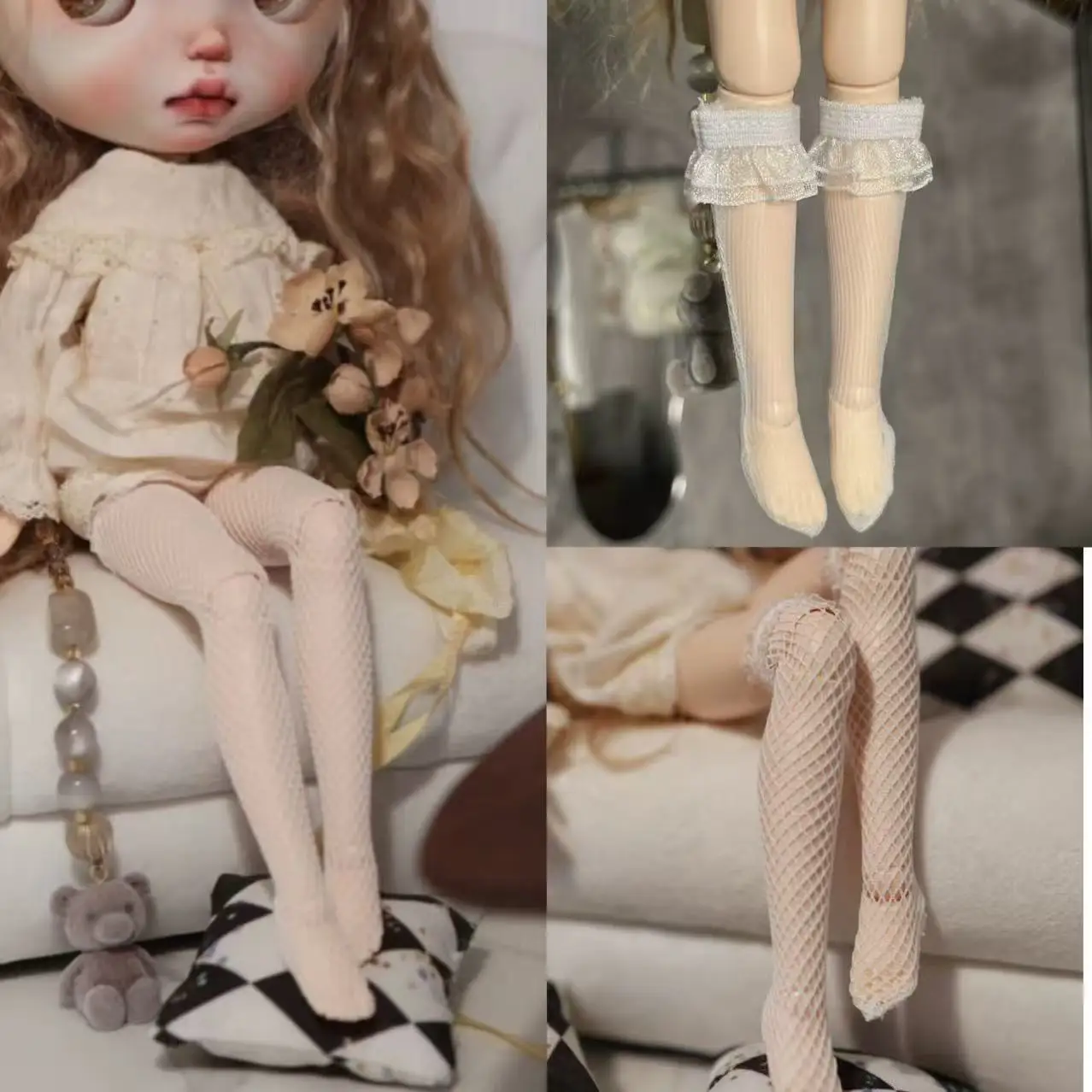 Calcetines para muñeca Blythe, calcetines para muñeca Ob24, accesorios de calcetines de encaje para muñeca Barbi, 1/6