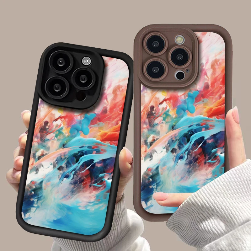 Oil Painting Splashing Ink Case For iPhone11 12 13 14 15ProMax XSMax X XR XS 7/8Plus Frosted all-inclusive anti-drop phone case