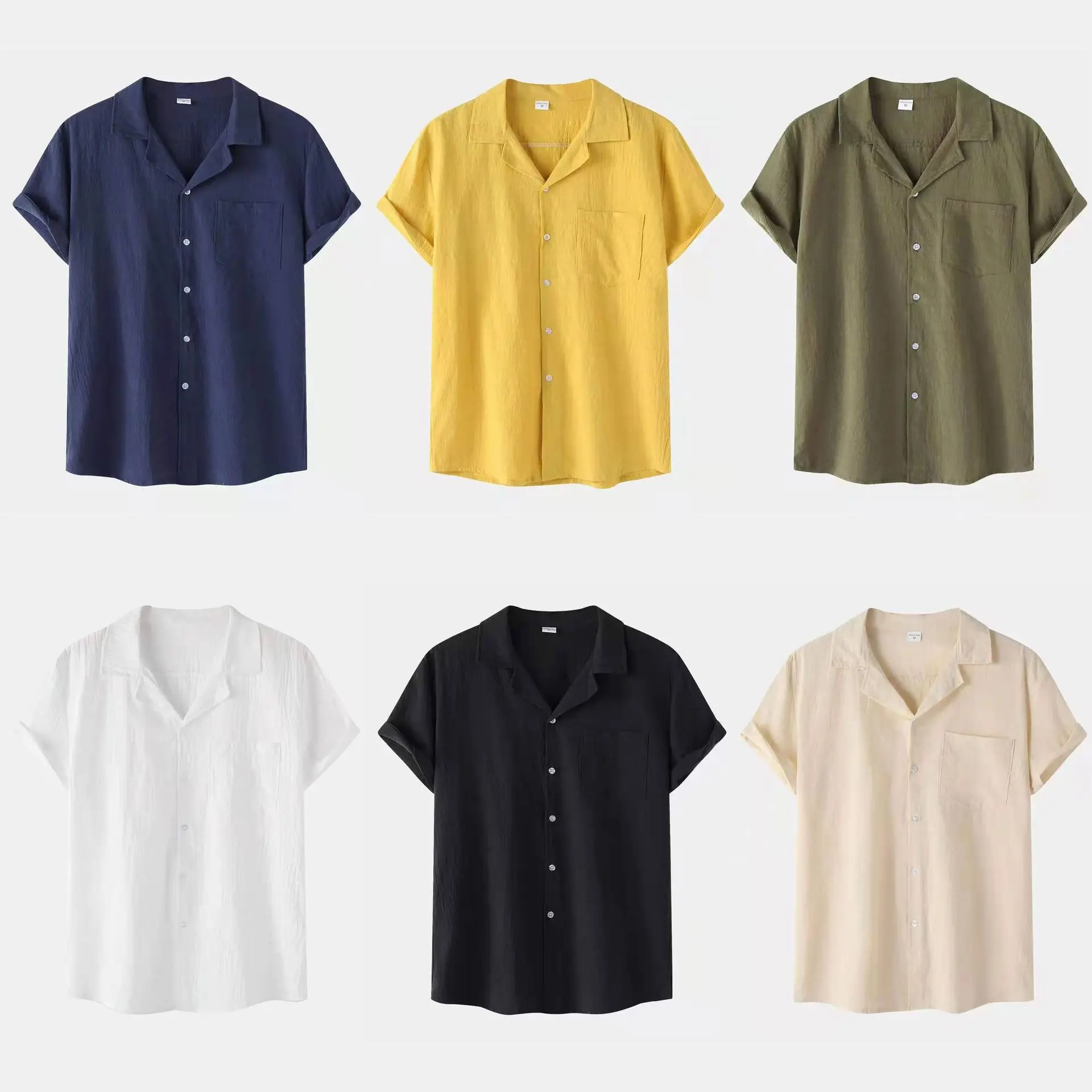 

Spring and Summer Stand Collar Five-point Mid-sleeve Fashionable Men's Short-sleeved Shirt Seven-point Sleeve Large Size Men's