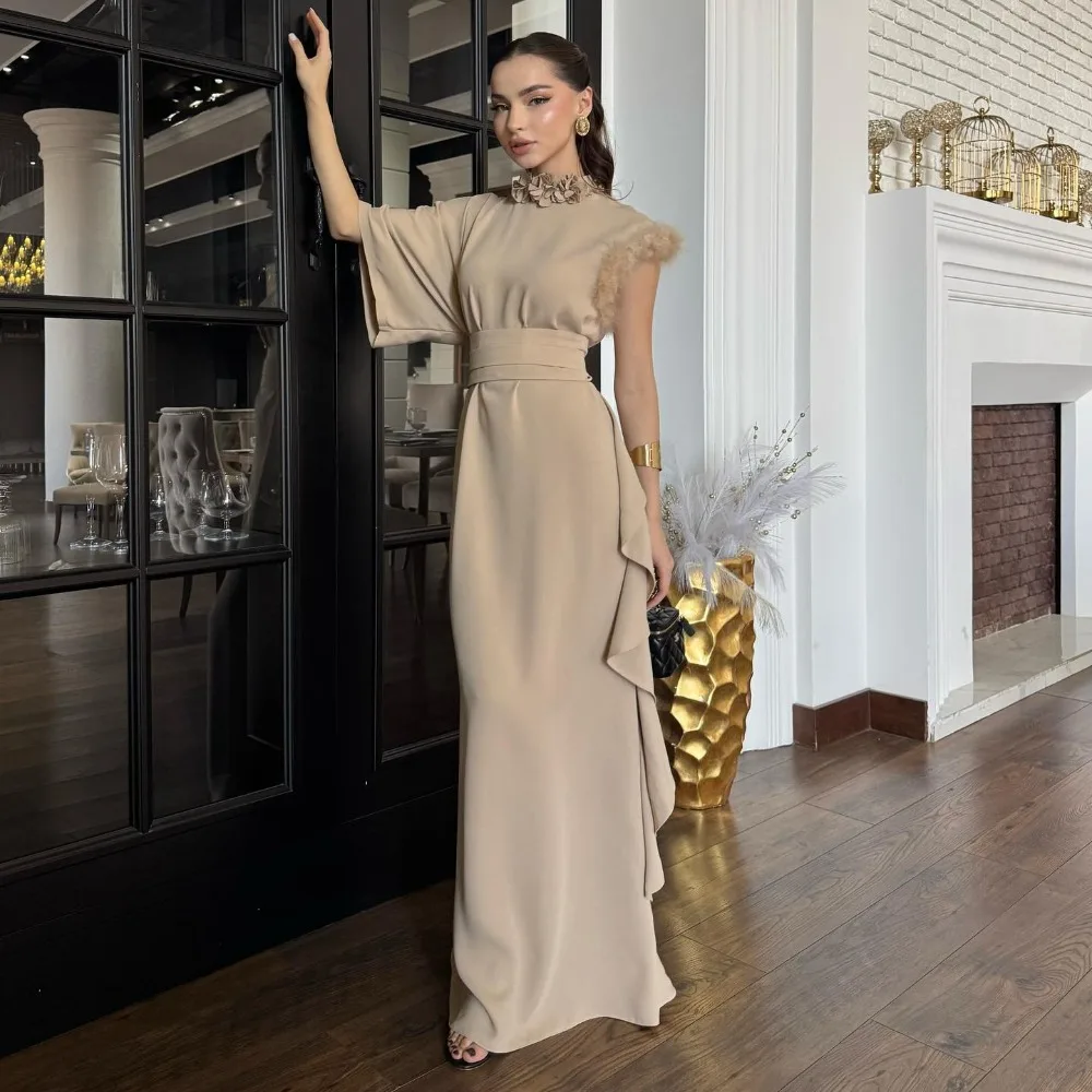 

Customized Modern Evening Dresses 3D Flowers Ruffles Pom Dress with One Half Sleeve Floor-Length Formal Elegant Gowns 2026