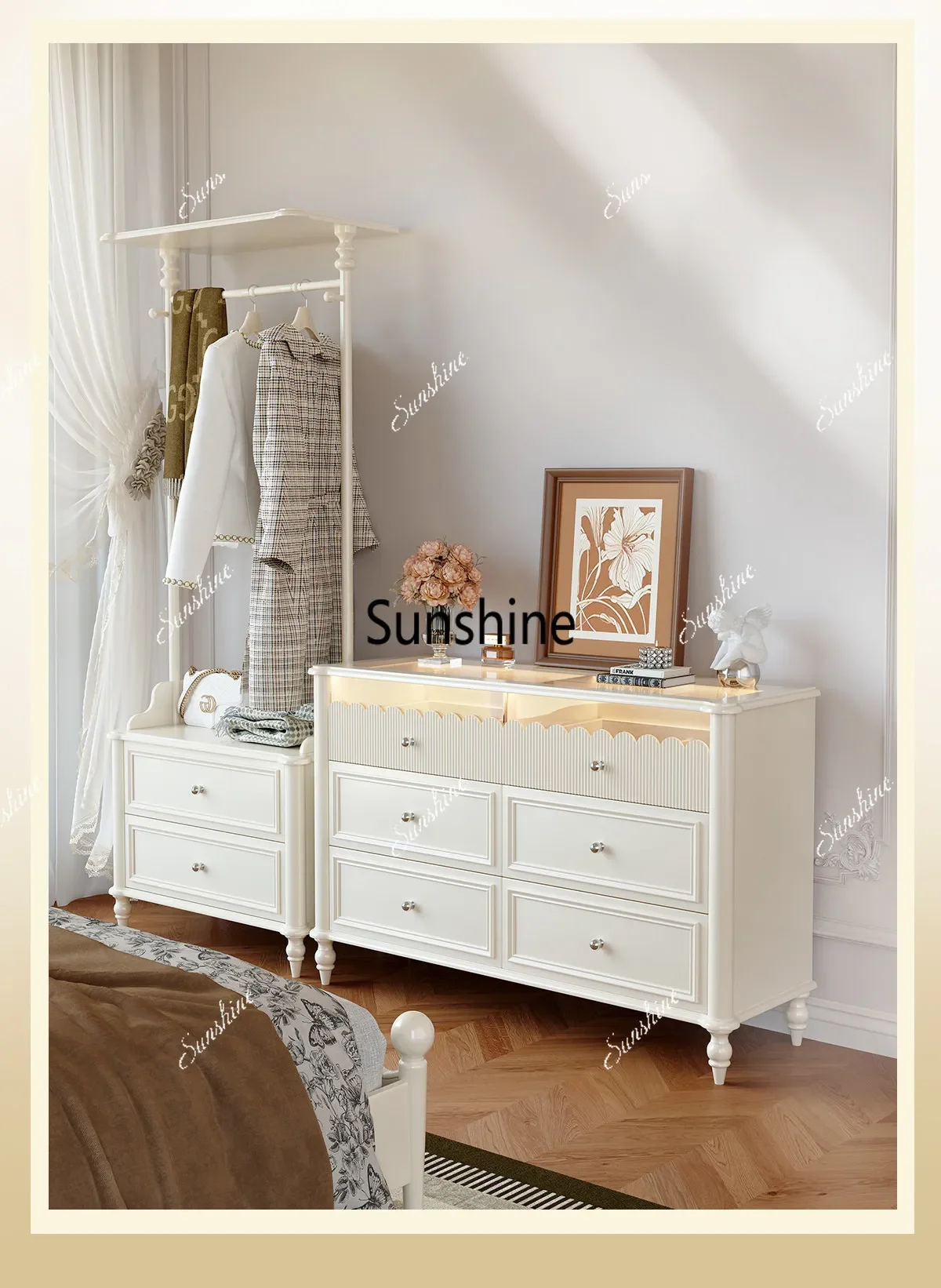 

Y.French solid wood six-chest cabinet, bedroom, bedside cabinet, jewelry, high-end, drawers, against the wall