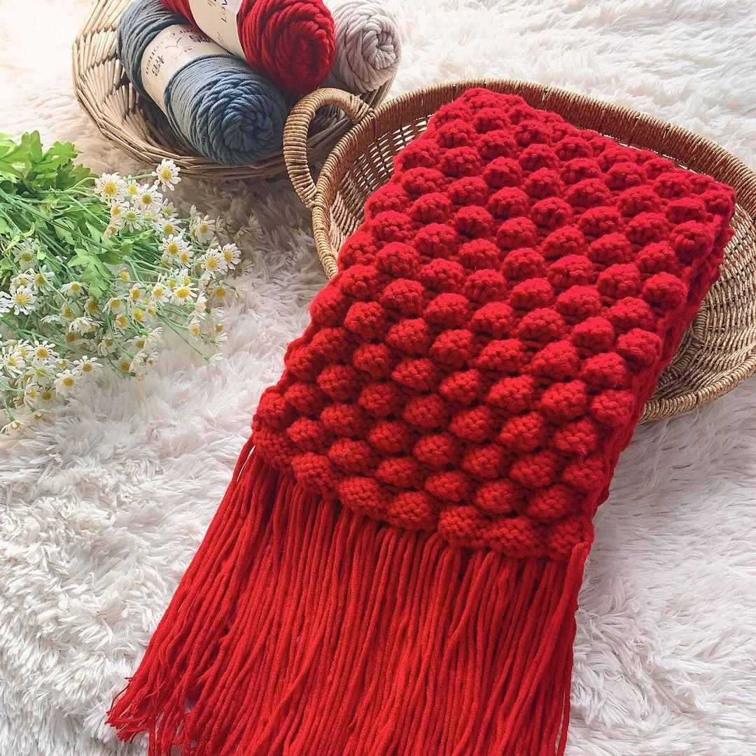 stberry-bubble-handmade-knitted-scarf-sweet-fraant-finied-product-vintage-red-diy-weaving-material-kit-accories