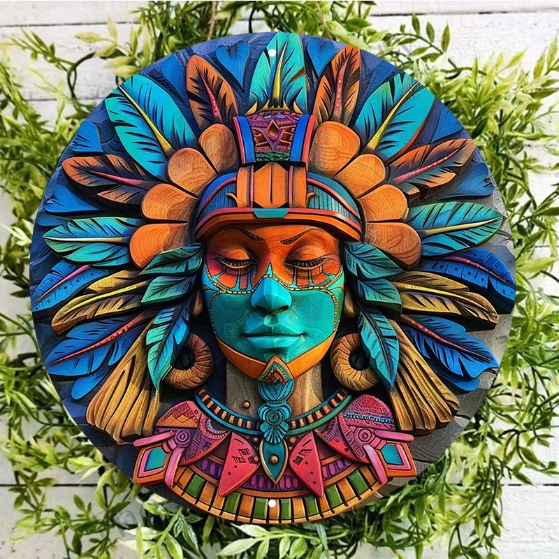 

Colorful Aztec Woman Aluminum Metal Sign, UV and Scratch Resistant, Outdoor Indoor Wall Decor, Detailed Face Paint, 8in, 11.8in