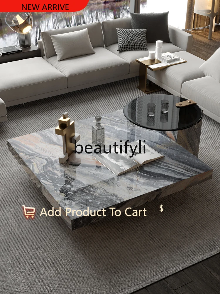 

Marble coffee table combination square Italian living room minimalist natural ancient wood pattern G1218