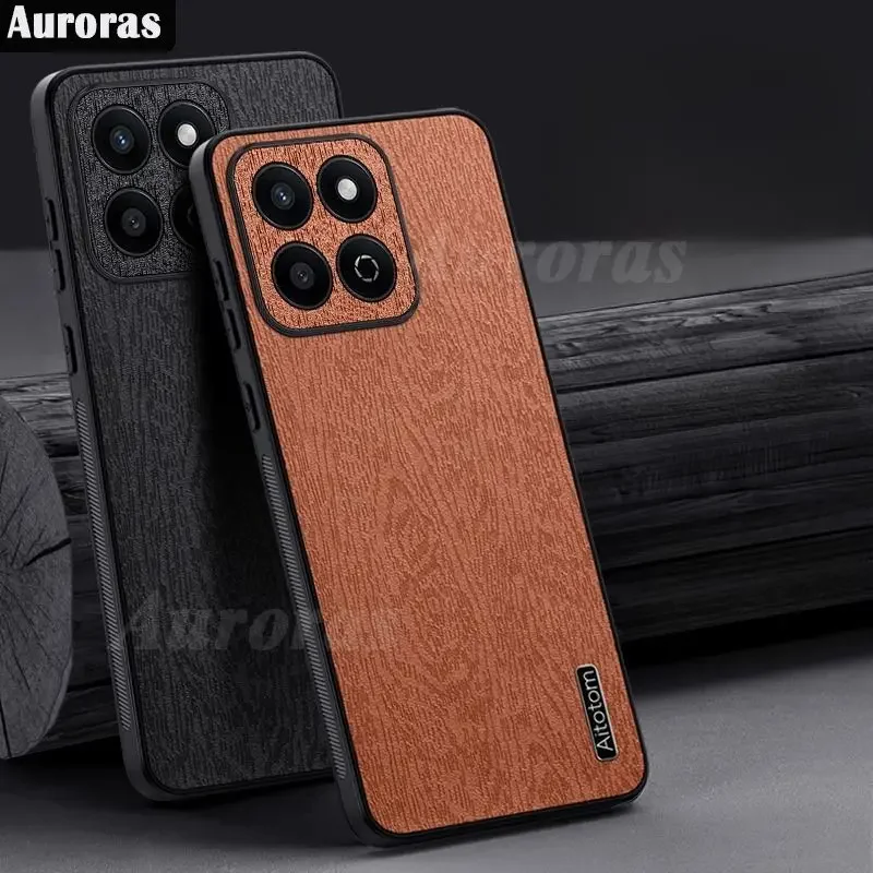 Luxury Retro Wood Grain Leather Case For Honor 200 Smart Full Protect Camera Cell Phone Cover Men Honor X7C smart 200 honor