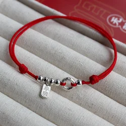 Fit 13-18cm 19-25cm 925 Silver Rope Bracelets Women Circle Lucky Clouds Red Thread Line String Bracelets For Women Girls Kids