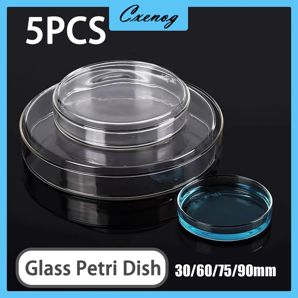 Juego de 5 Placas de Petri de Vidrio de Borosilicato para Cultivo de Células Bacterianas, Instrumentos de Laboratorio, 35/60/75/90/100/120mm