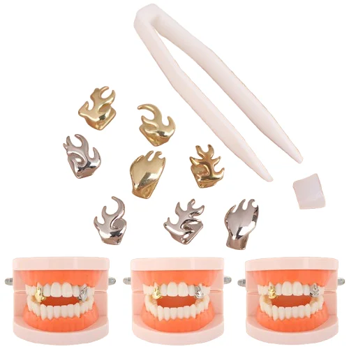 Hip Hop Braces Single Tooth Flame Teeth Fashion Punk Metal Teeth Caps Dental Fashion Jewelry Party Cosplay Teeth Grills