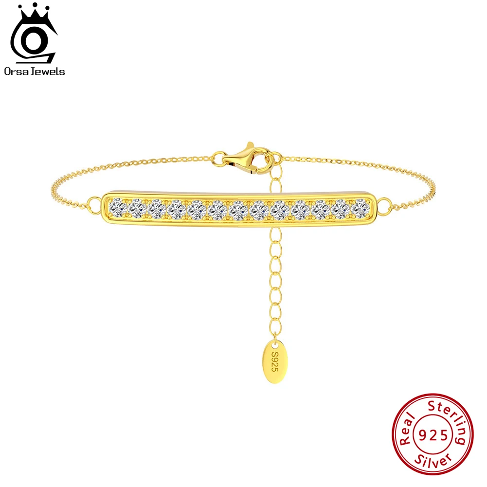 

ORSA JEWELS 14K Gold 925 Sterling Silver Tennis Anklets for Women Summer Fashion AAAA Zircon Foot Chain Bracelet Jewelry SA59