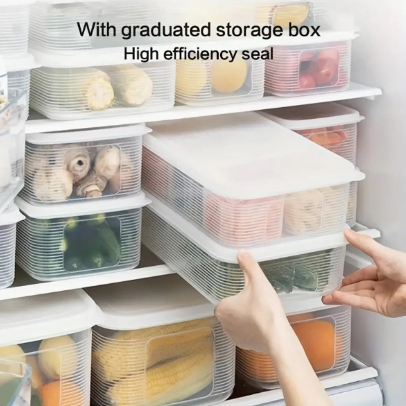 

1Set Safe Plastic Refrigerator Storage Box Sealed With Lid Food Containers Stackable Kitchen Storage Box Fresh-Keeping Box