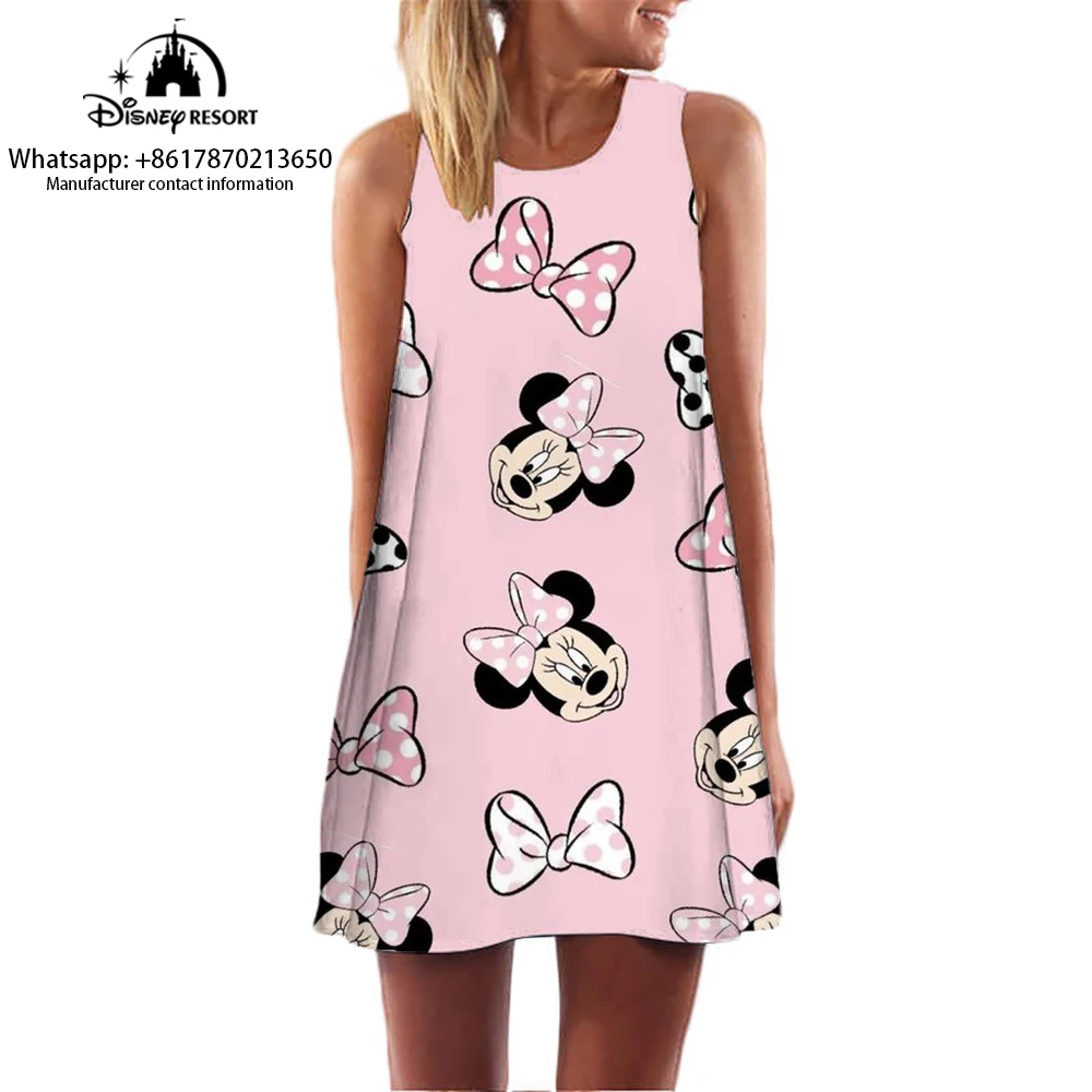 

Cute Minnie sleeveless round neck dress cartoon pattern printed dress summer comfortable casual dress 2024 summer new style