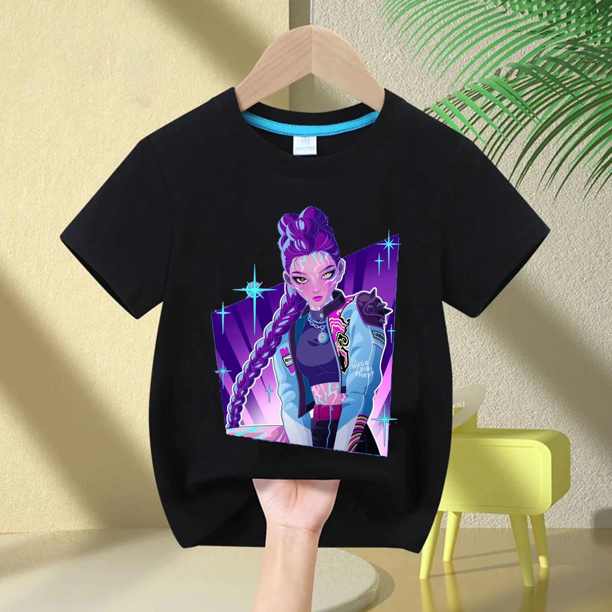 

2025 KPop Devil Hunter Movie Cotton Round Neck Cartoon Girls Boys T-Shirt Rumi Print Fashion Casual Tops Casual Girls Clothing