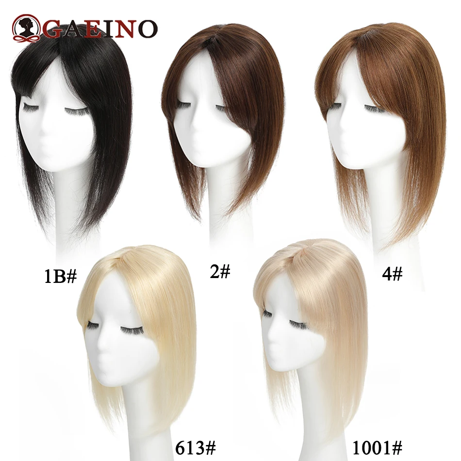 Toppers de cabelo humano remy com Franja para mulheres, pedaços de cabelo 100% fino, clipe base de seda em Toppers, 13x12cm, 10-14 pol