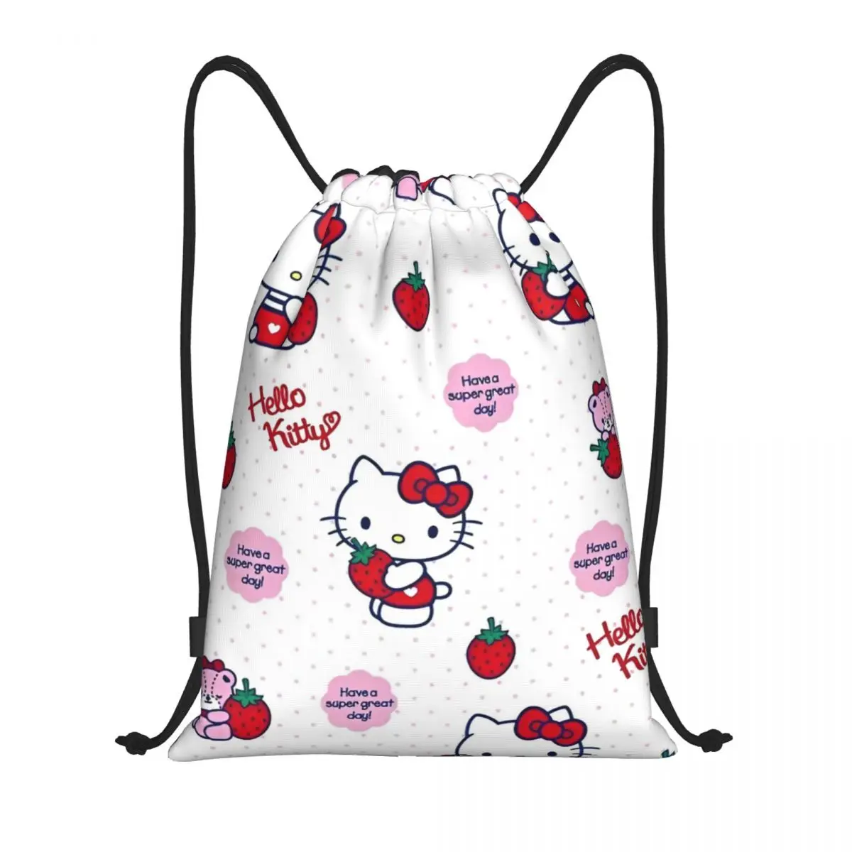 Cartoon Cute Hello Kitty Drawstring Backpack Gym Sports Sackpack Water Resistant HelloKitty String Bags for Exercise