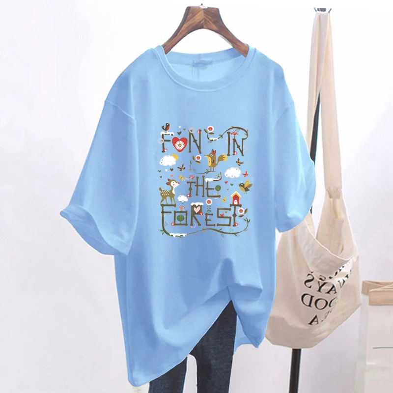 ملابس النساء أنيقة الحلو طباعة الأساسية تي شيرت الصيف عادية فضفاض القطن الخالص قصيرة الأكمام تي شيرت كل مباراة س الرقبة البلوفرات