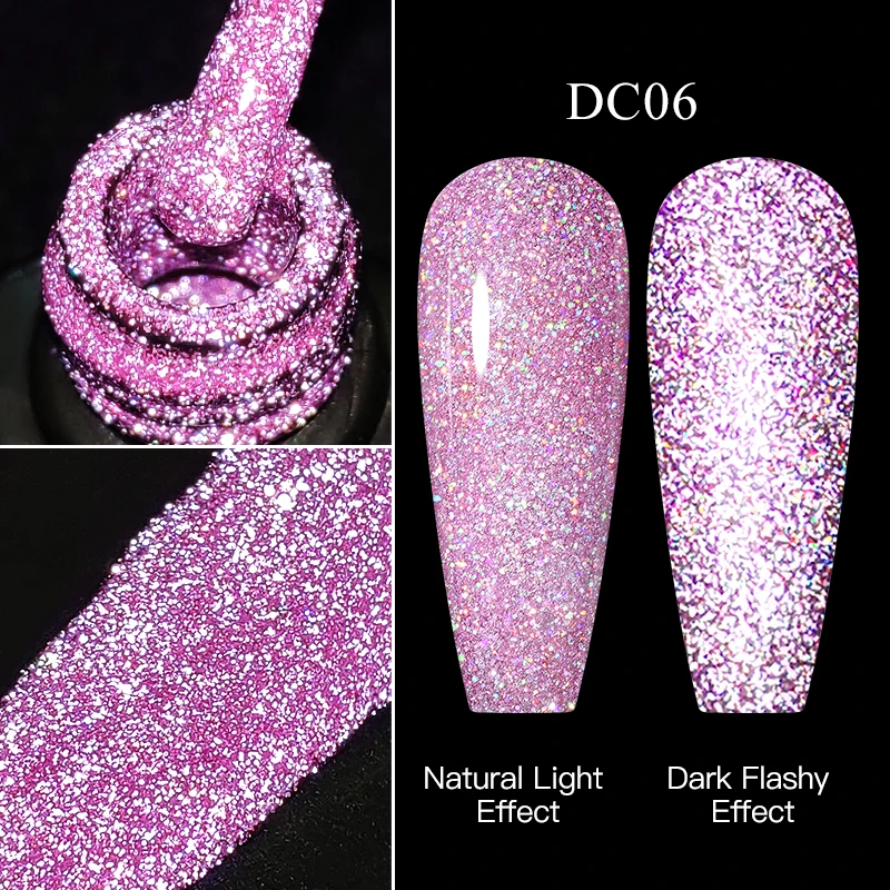 Reflective Glitter Gel Nail Polish Champagne Silver Pink Holographic Laser Semi-permanent Varnishes Soak Off UV LED Nail Gel