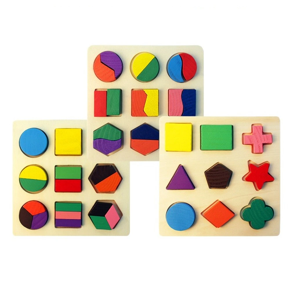 Wooden Geometric Shapes Montessori Puzzle Sorting Math Bricks Preschool Learning Educational Game Baby Toddler Toys for Children