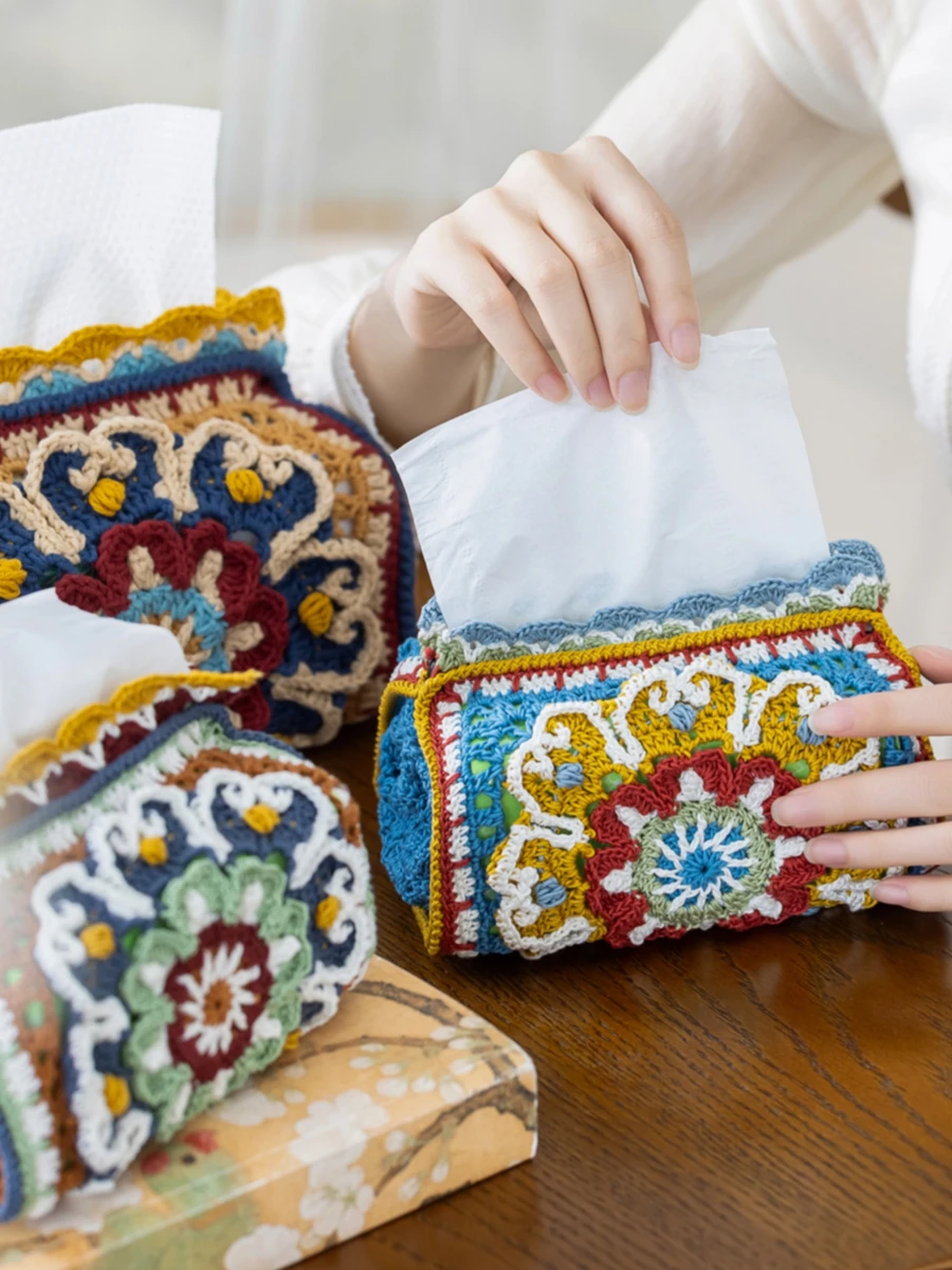 

Handmade DIY Crochet Home Material Kit Cotton Yarn Ball Box Floral Patterned Handmade Crt Supplies Home Decor Accories