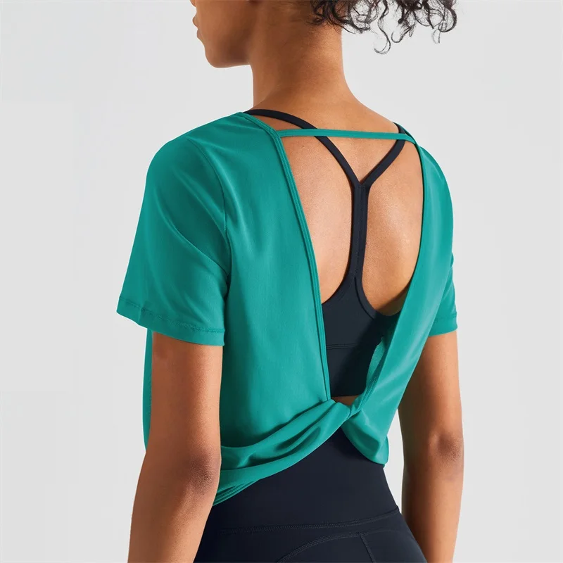 Sexy Yoga Vest Sports Top Loose Casual Open Back Mesh T-shirt Tank Women Short Yoga Shirt Sportswear Breathable Moisture Wicking