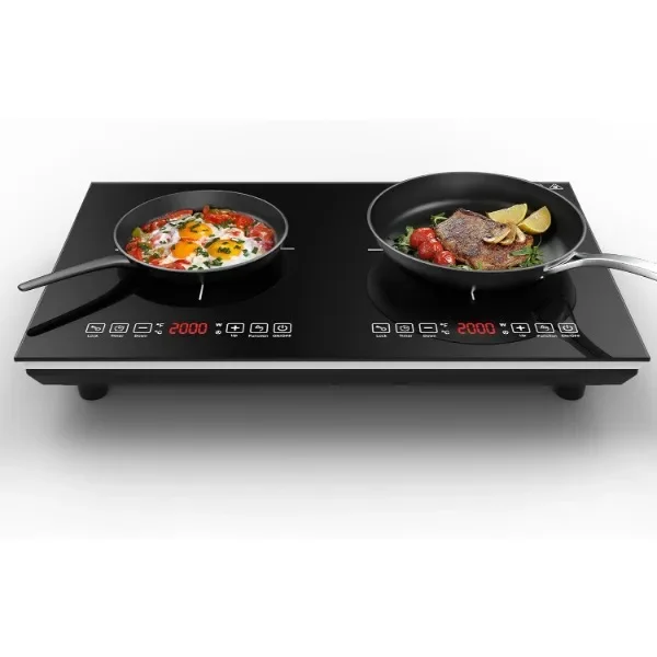 VBGK Double Induction Cooktop, 110V 4000W Electric cooktop,Hot Plate LED Sensor Touch Energy-Saving Portable Induction