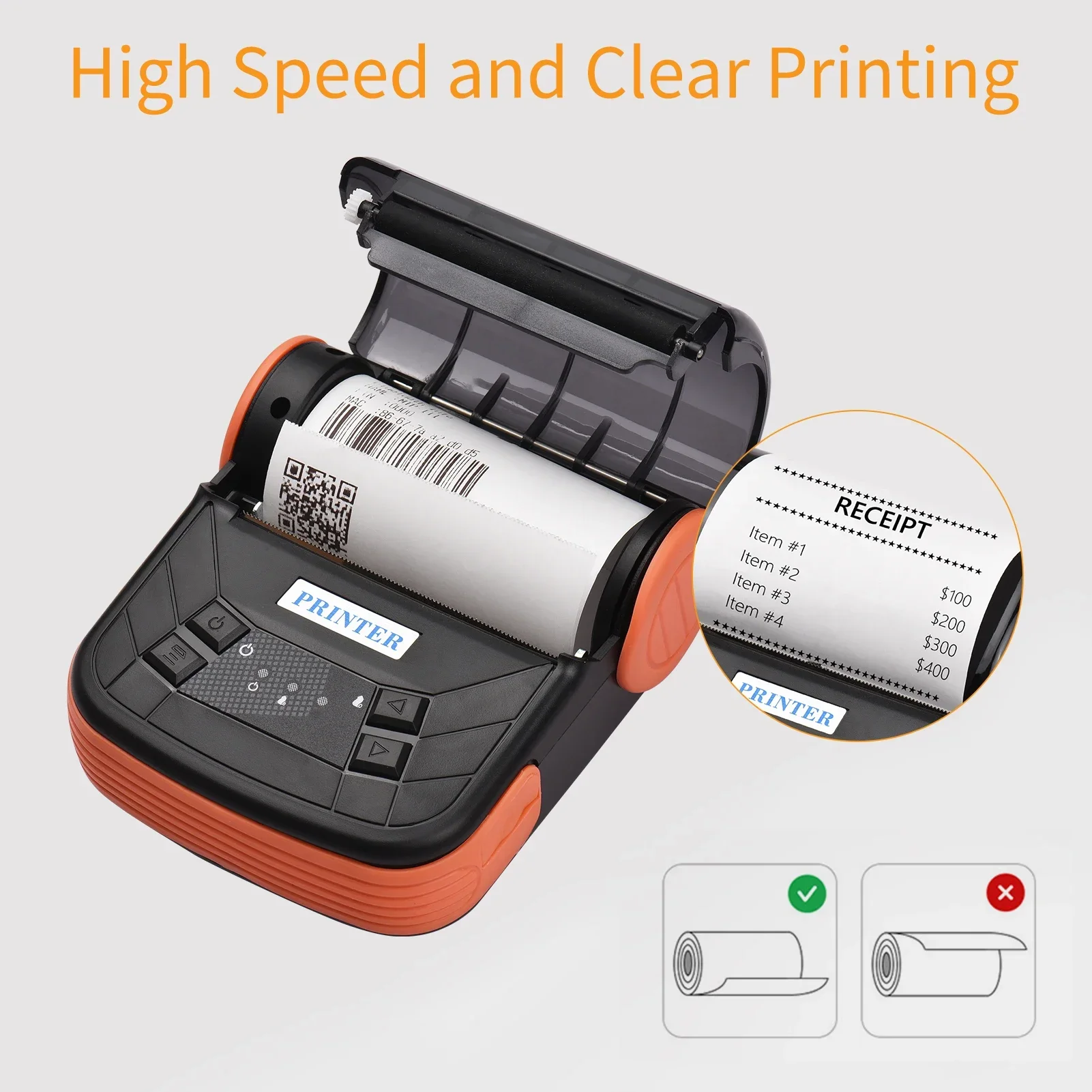 Portable 80mm 3inch Wireless Thermal Receipt Printer Mobile Bill Printer Compatible with Android/iOS/Windows