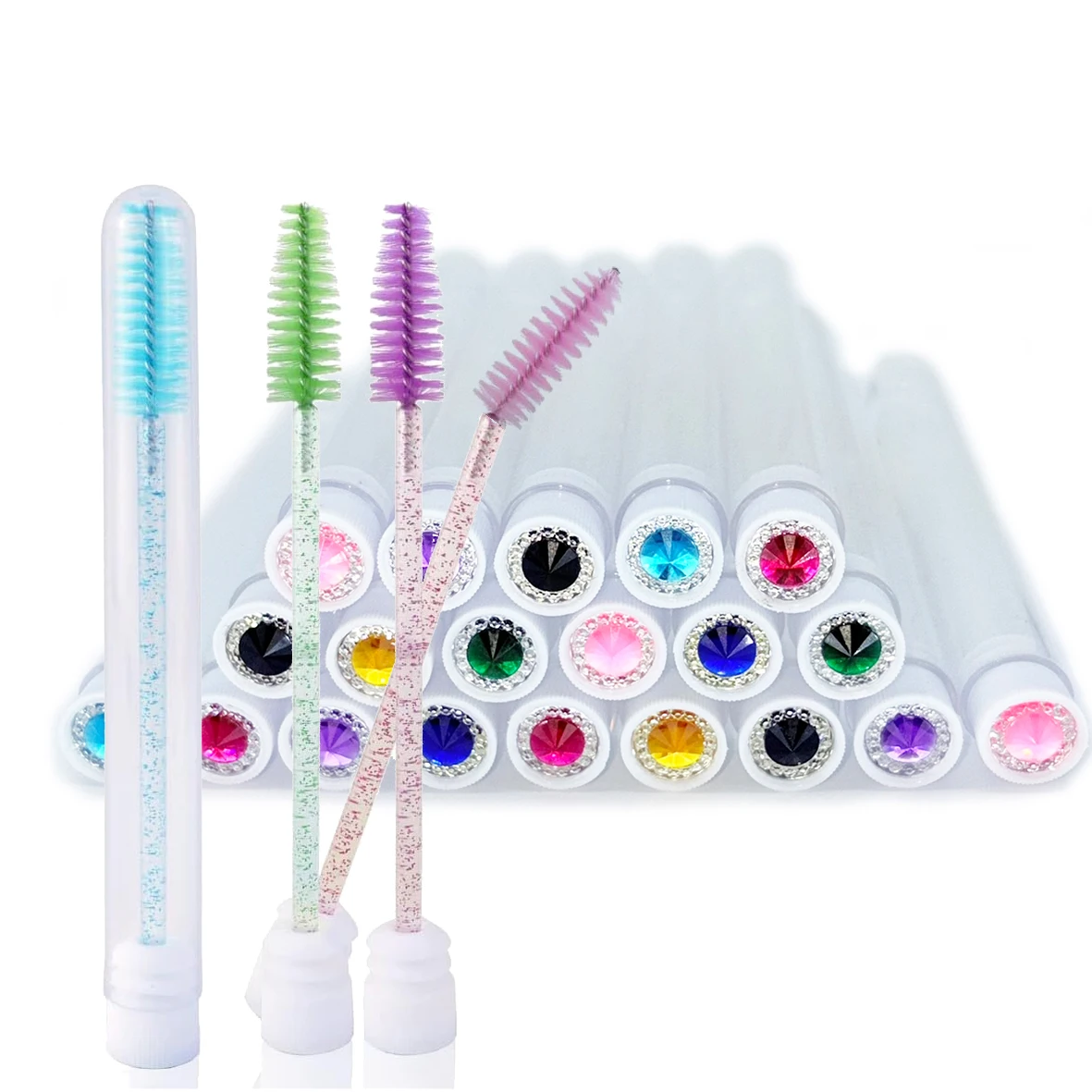 20 個ダイヤモンド眉毛ブラシチューブ使い捨てまつげブラシ再利用可能なクリスタルまつげブラシ交換可能な防塵メイクアップセット