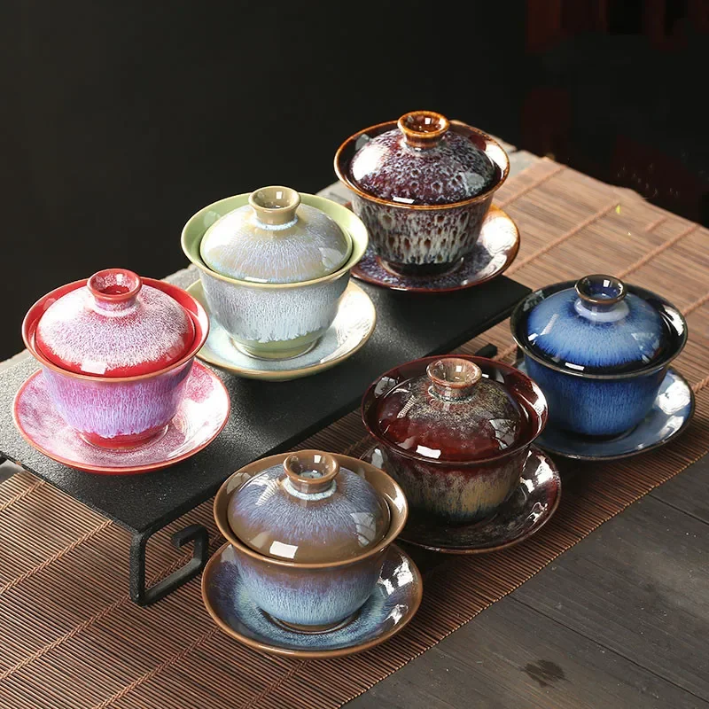 Jianzhan Tea Cup Porcelain Gaiwan Saucer Exquisite Starry Glazed Ceramic Gaiwan Kiln Transformation Cover Bowl Soup With Lid