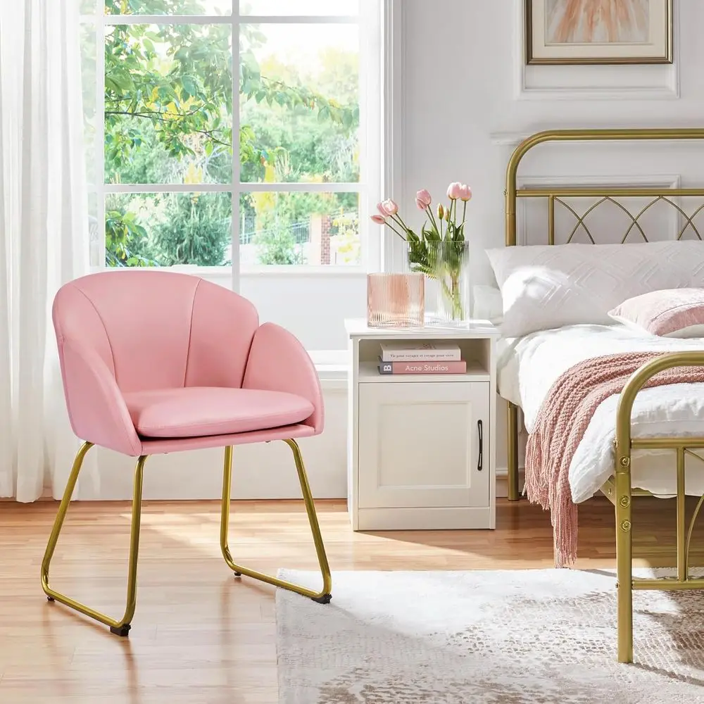 PU Leather Armchair, Lower Shaped Makeup Chair Vanity Chair with Metal Legs, Suitable for Living Room/Makeup Room/Bedroom/Home O