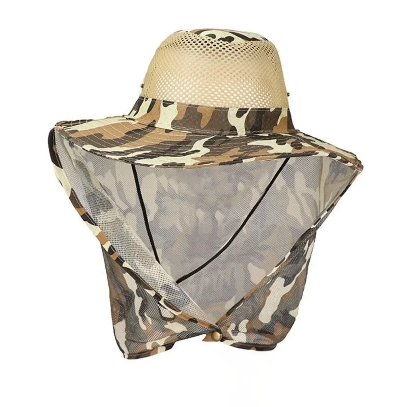 “Camouflage Fishing Hat with Wide Brim for Men - Sun UV Protection, Breathable Mesh Cap for Outdoor Fishing and Beach Activiti