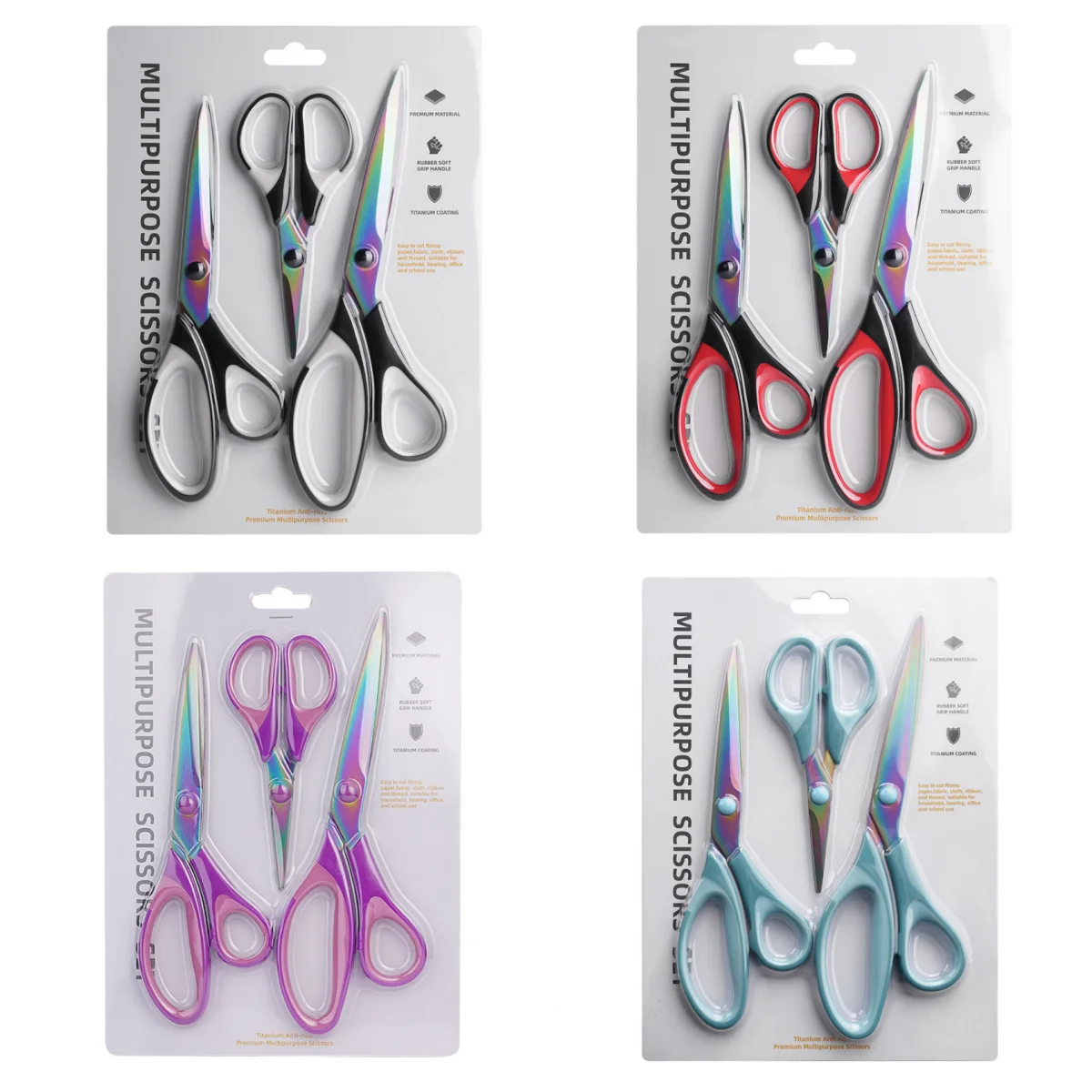 3PCS Colorful Titanium Office Tailor Scissors Colorful Titanium Plated Hand Cutting Household Sewing Scissor Set