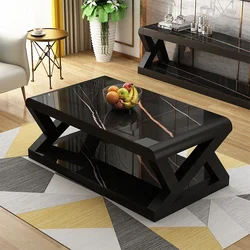 Mesa de centro de armazenamento preto simples design moderno minimalista vidro mármore mesa de centro nórdico baixo centro de sala móveis