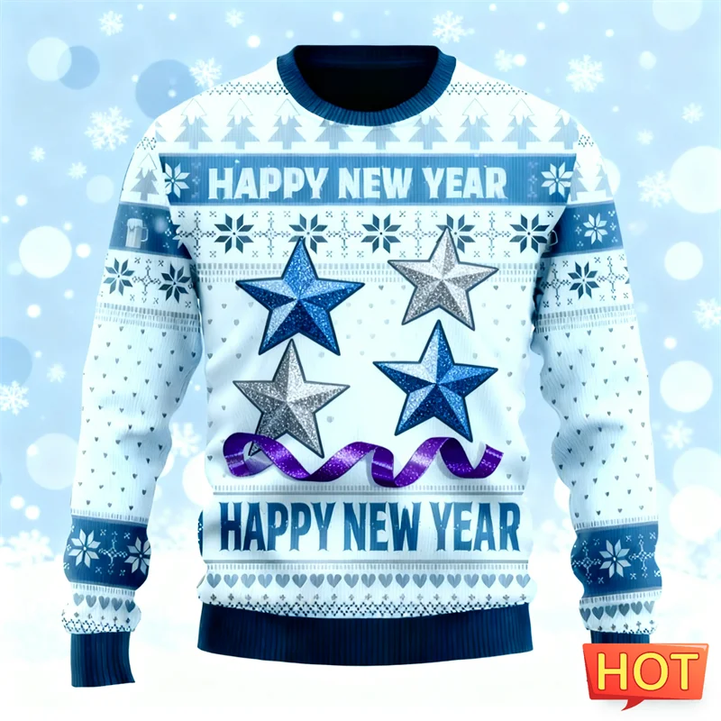 Pull de noël pour hommes, Simple, à la mode, Streetwear, imprimé en 3D, ample et respirant, col rond, nouvelle collection 2026