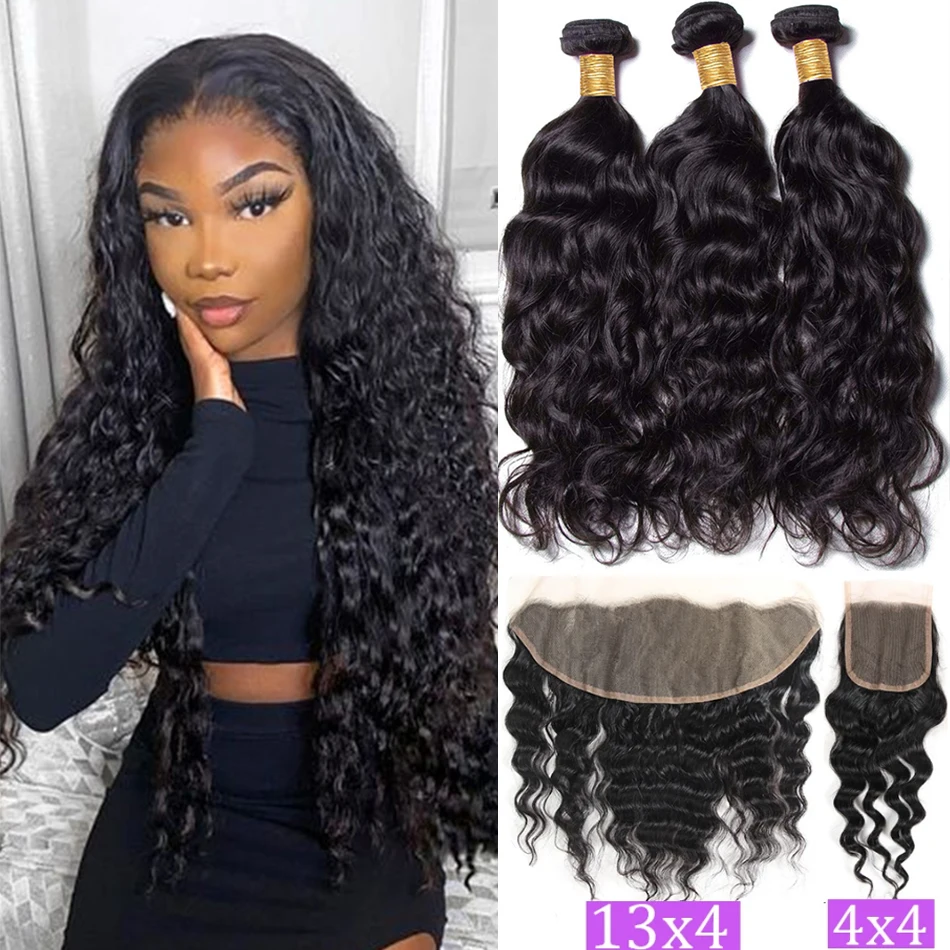 

Натуральные волны, необработанные человеческие волосы с застежкой, 13x4, необработанные перуанские волосы для наращивания, плетение 3 пучка, добавление 4x4, прозрачная фронтальная часть