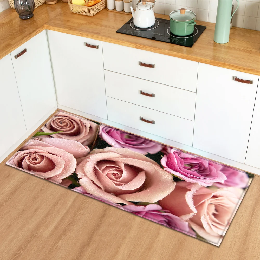 3D Print Peony Flower Pattern Living Room Rugs Home Decor Kitchen Floor Mat Entrance Carpet Door Mat Non-slip Bathroom Mat Tapis