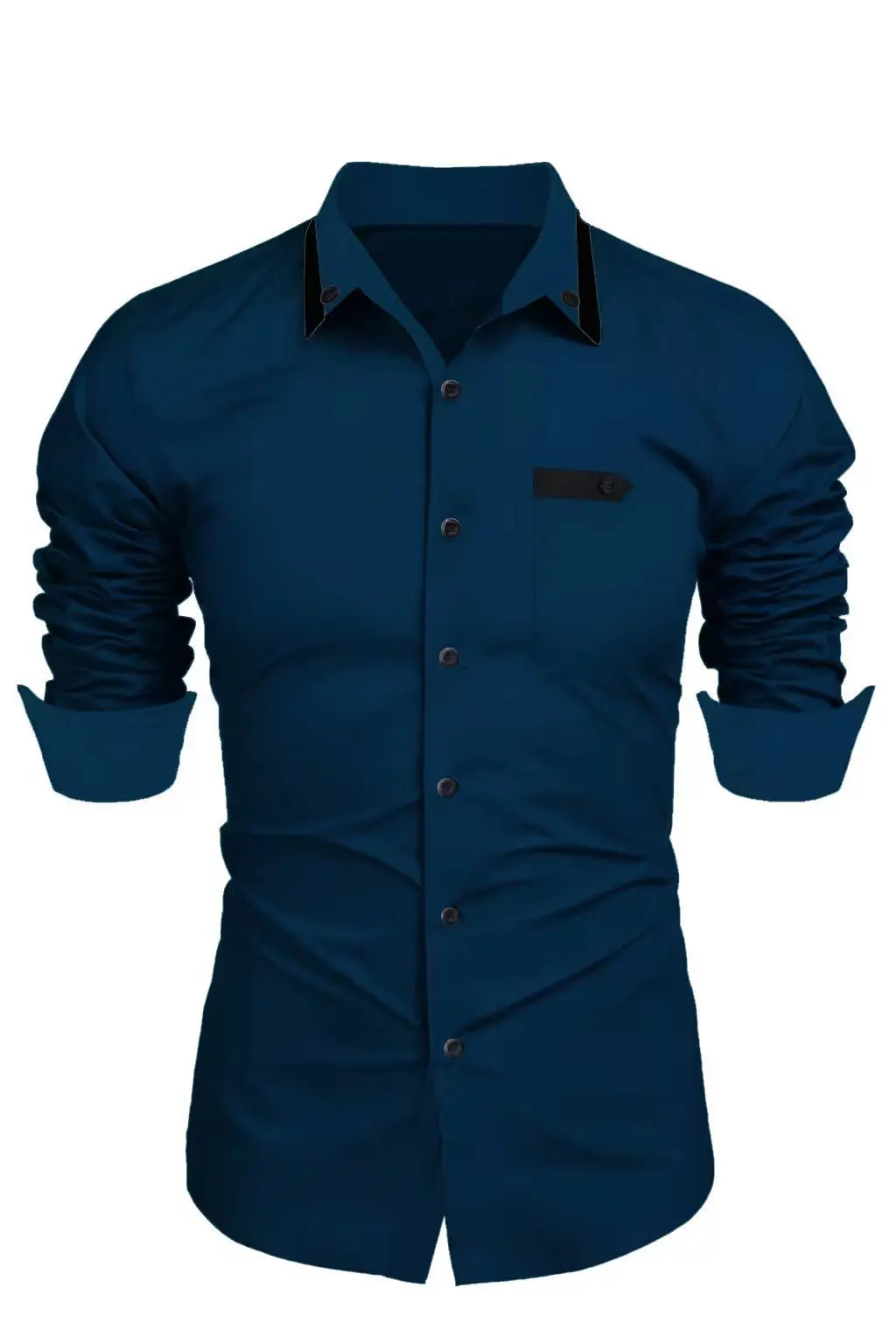 Camisa ajustada de manga larga para hombre, camisa informal de negocios con cuello de dos colores, bolsillo personalizado, a la moda,