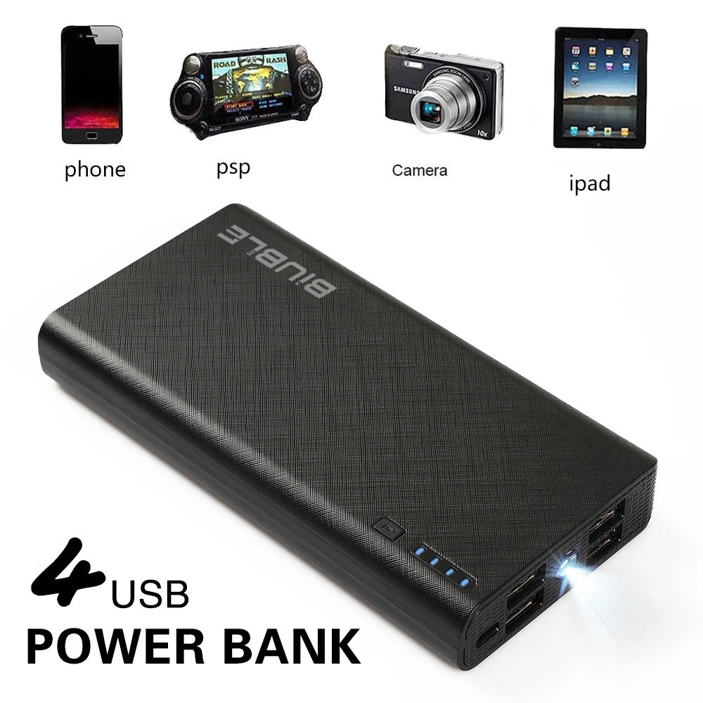 BIUBLE Power Bank Portable Battery Charger Fast Charging External Battery 4 USB for iPhone Samsung Huawei