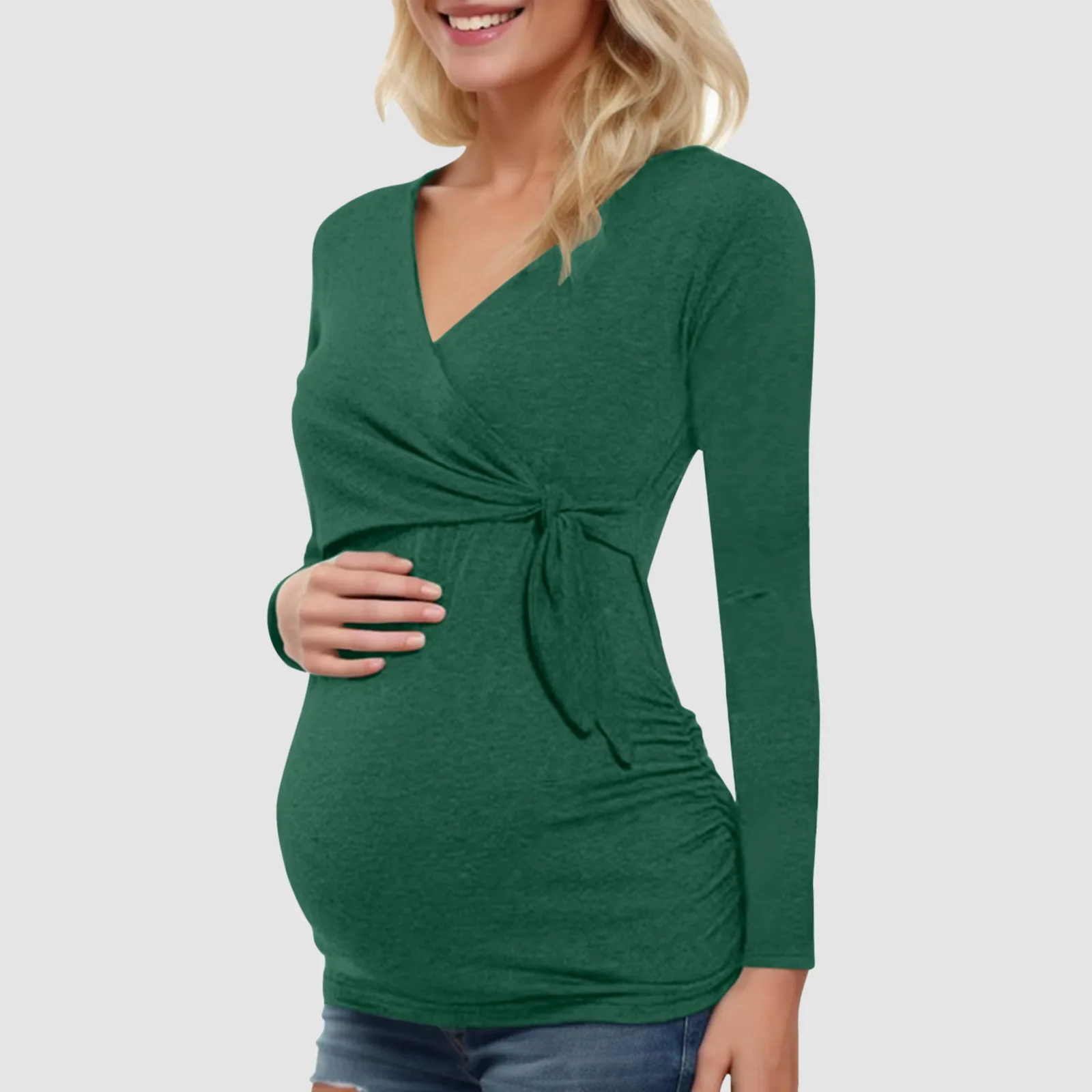 

Maternitys Long Sleeve Shirts Maternity Nursing Tops Pregnant Autumn Blouse Breastfeeding V-Neck Sexy Top For Pregnancy Clothes