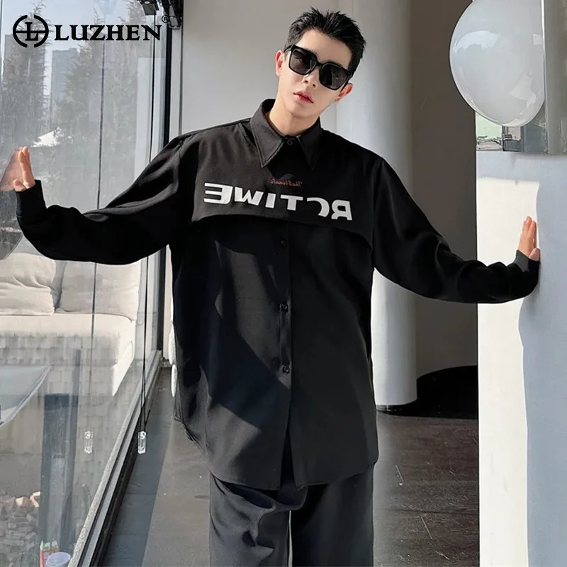 

LUZHEN Fashion Print Patchwork Design Trendy Long Sleeved Shirts Niche Stylish Streetwear Korean Handsome Men's Blouses LZ4656