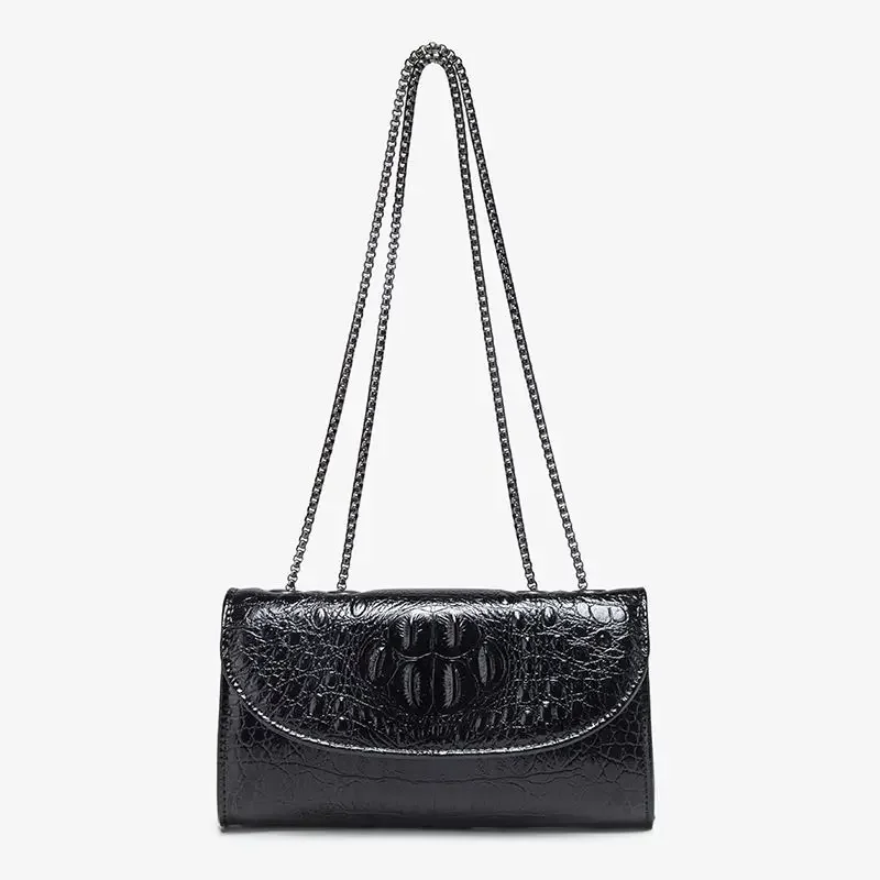 

Black PU shiny leather 2025 new fashionable high-end casual crocodile pattern women's bag