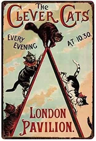 Metal Tin Sign - Retro Poster Wall Decor Sign Retro Vintage Metal Plaque Sign The Clever Cats for Home Garage Bar Kitchen Pub Wa