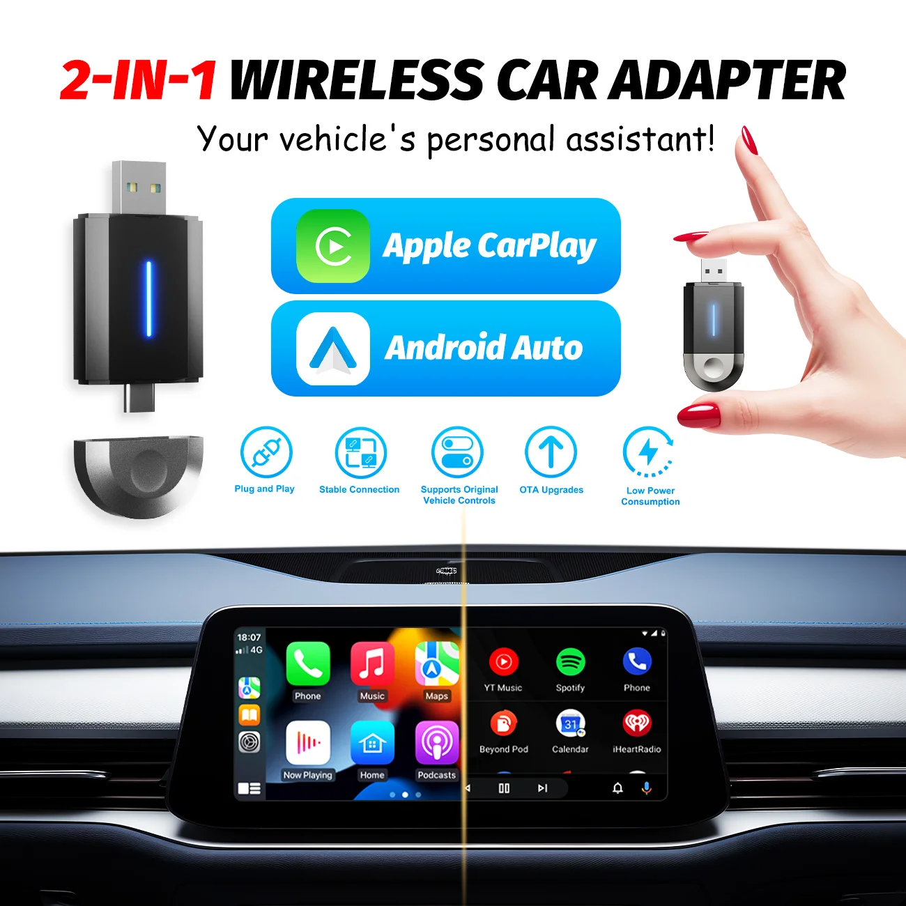 

Porttable Wireless Carplay Adaptor with Universal Andriod Auto Adaptor Compatibility and For Apple Carplay Wireless Setup Dongle