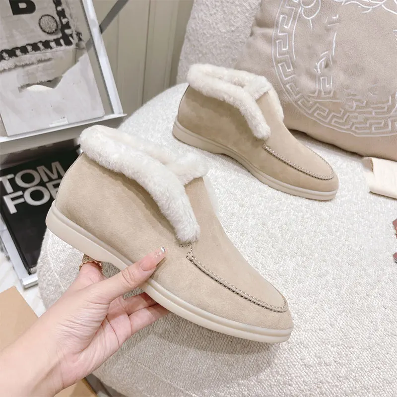 Women's Ankle Boots Cow Suede Loafers, Fur Integrated Warm Snow Boots For Women image 2