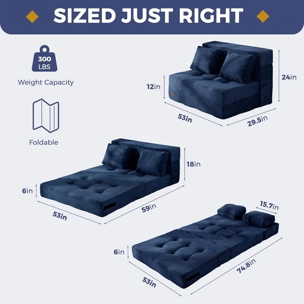 MAXYOYO 4-in-1 Convertible Sofa Bed, Fold-Out Sleeper Couch with Pillow, Tufted Folding Couch Bed Foam Floor Couch, Lazy Chair