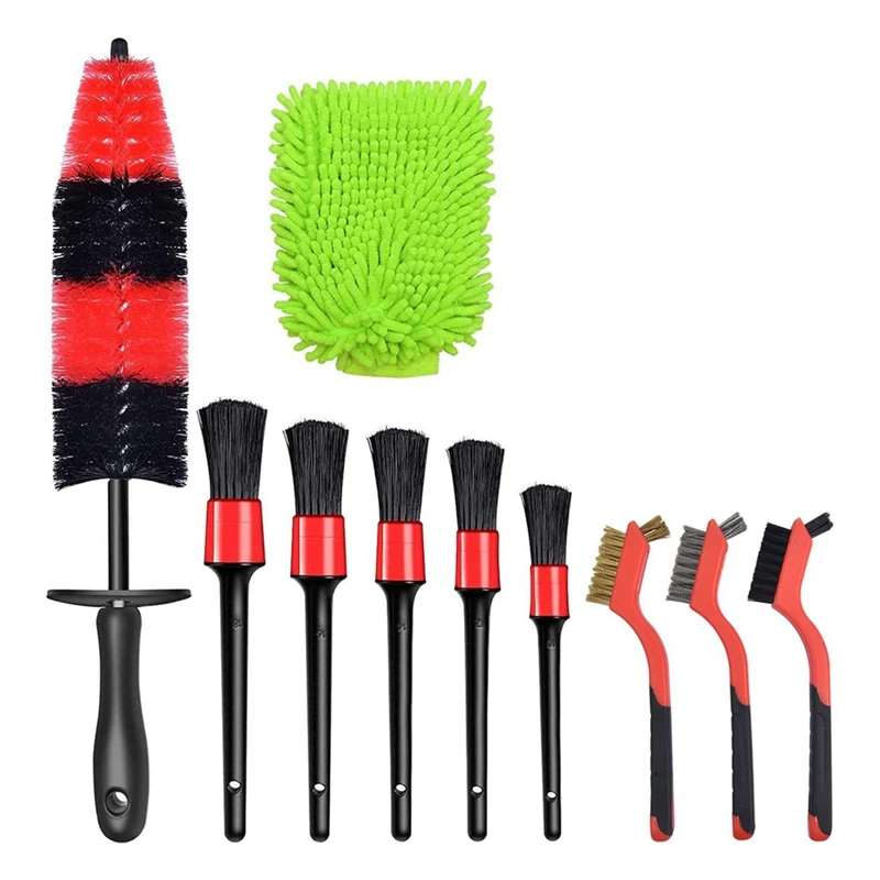 10-Piece Car Details Brush Set Car Wash Details Brush Set Ultra-Fine Fiber Cleaning Gloves